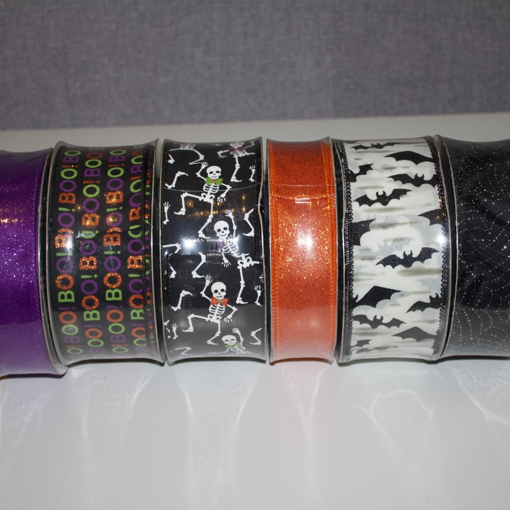 Bats, Boo, Skeleton, Spicer Web Halloween Wired Edge 6 Rolls 300 Yards Total NWT